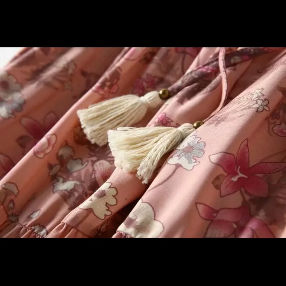 Bohemian Floral Print Maxi Dress Pink yellow - Picture 2 of 6